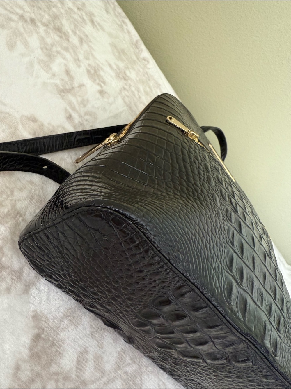 Brahmin Black Croc-Embossed Leather Backpack - Picture 12 of 16